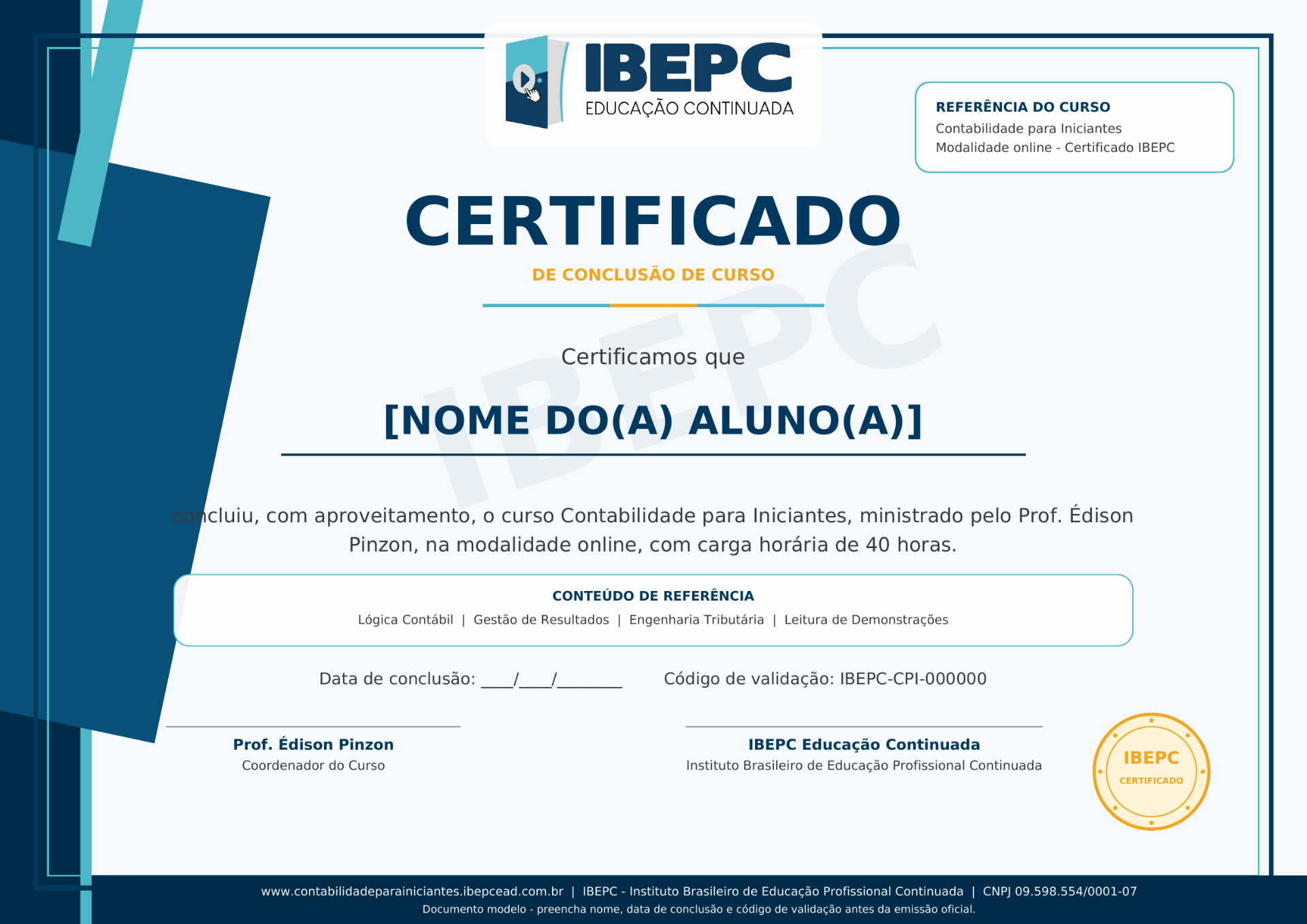 Certificado IBEPC — Instituto Brasileiro de Educação Profissional Continuada